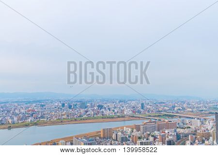 OSAKA, JAPAN - November  30, 2015 : Osaka city view from Umeda sky building, Osaka. View from the top.