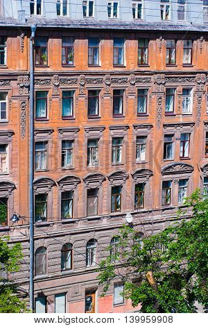 The windows of the old house on Pushkin Street in St. Petersburg.