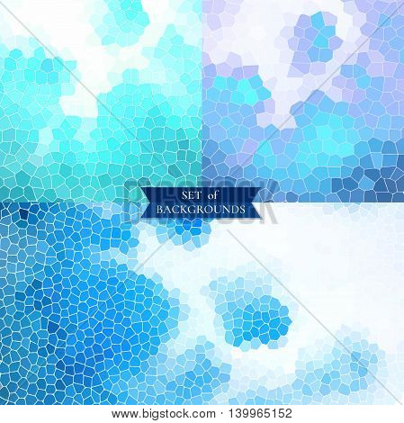 Set of blue and white backgrounds geometric textures vector