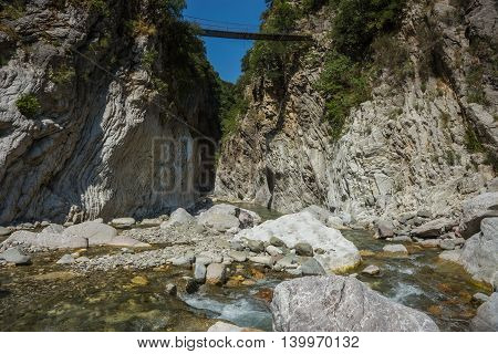 Mountain River Gorge Near Panta Vrexei In Evritania, Greece