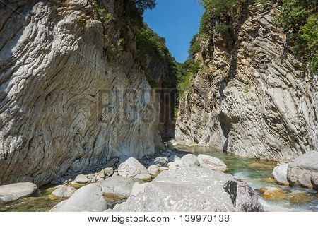 Mountain River Gorge Near Panta Vrexei In Evritania, Greece