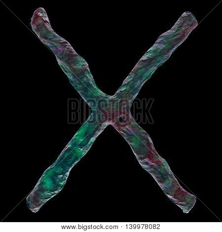 3D render bacteria virus in random color isolated on black background. 3d render microbe. Human immune system virus on black background. Chromosome X on the black screen. Bacteria germs microorganism cells under microscope. High Quality 3D Render