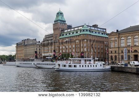 STOCKHOLM, SWEDEN - JUNE 28, 2016: Cove Nybroviken in the central part of the city is the starting point for a voyage on the Stockholm archipelago.
