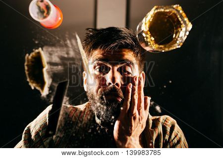 Man after sniffling drugs and having hallucinations