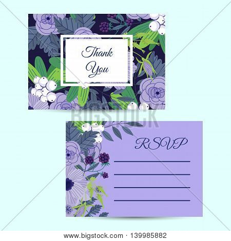 Flowers invitation design template to celebration on business card with flower decoration vector illustration. Vintage flowers in modern style. Flowers card for romantic and wedding design. Greeting cards. Flowers background. Business card with flowers.