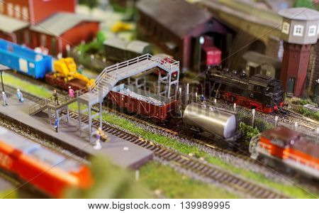 City In Miniature. Model Of Train On Railstation.