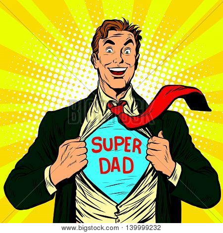 Super dad hero with a joyful smile pop art retro vector illustration