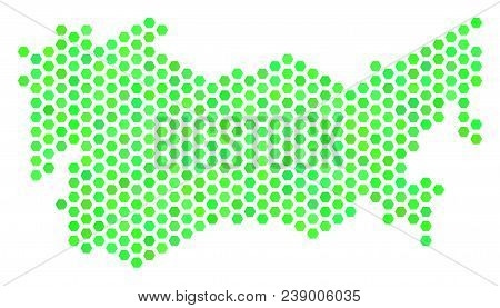Fresh Green Ussr Map. Vector Hex Tile Territory Map Drawn With Eco Green Color Tinges. Abstract Ussr