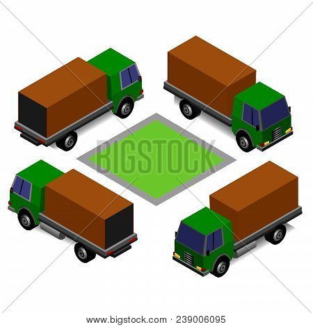 Vector Truck Isometric Under Different Viewing Angle.