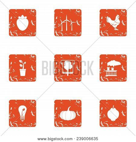 Eco Enjoyable Icons Set. Grunge Set Of 9 Eco Enjoyable Vector Icons For Web Isolated On White Backgr