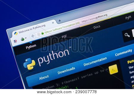 Ryazan, Russia - April 29, 2018: Homepage Of Python Website On The Display Of Pc, Url - Python.org.