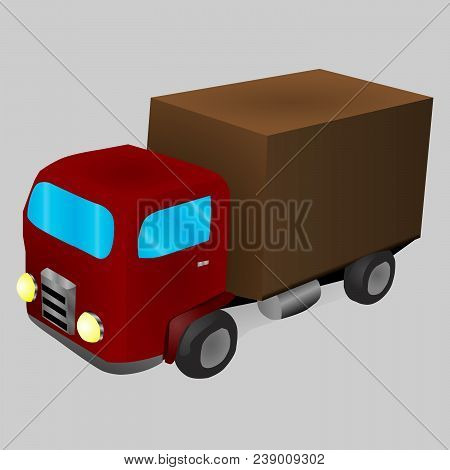 A Cartoon Truck With A Red Cabin And A Cardboard Box.