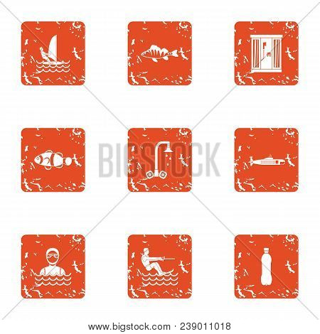 Rest Cruise Icons Set. Grunge Set Of 9 Rest Cruise Vector Icons For Web Isolated On White Background