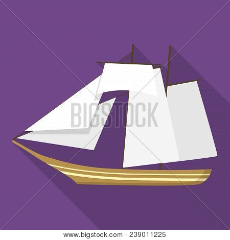 Topsail Schooner Ship Icon. Flat Illustration Of Topsail Schooner Ship Vector Icon For Web Design