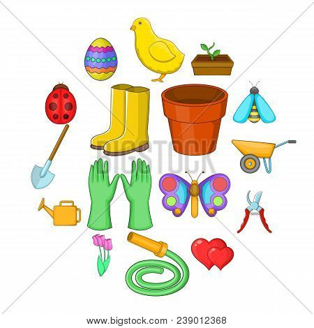 Spring Icons Set. Cartoon Illustration Of 16 Spring Vector Icons For Web