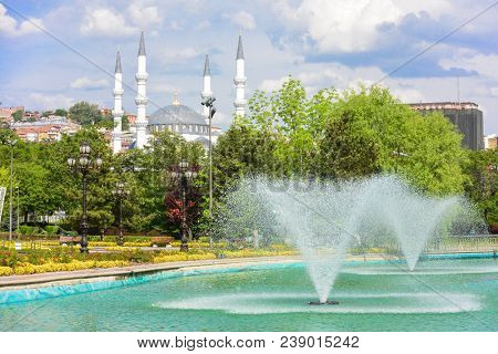 Ankara in springtime - Melike Hatun Mosque as seen from Youth Park (Genclik Parki) - Ankara, Turkey
