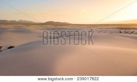 Aerial View Of Desert With Dunes, Fuerteventura