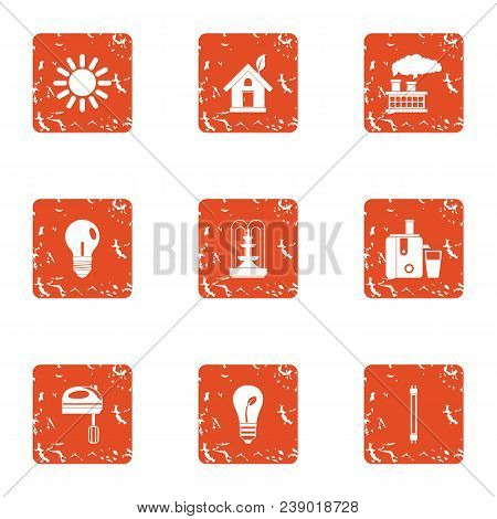 Eco Town Icons Set. Grunge Set Of 9 Eco Town Vector Icons For Web Isolated On White Background