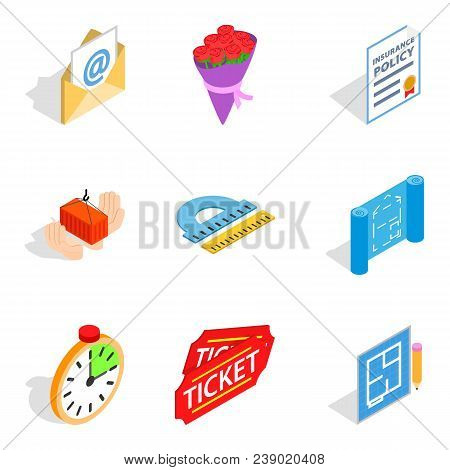 Work Sample Icons Set. Isometric Set Of 9 Work Sample Vector Icons For Web Isolated On White Backgro