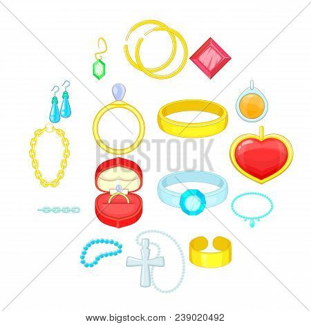 Jewelry Items Icons Set. Cartoon Illustration Of 16 Jewelry Items Vector Icons For Web