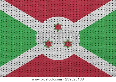 Burundi Flag Printed On A Polyester Nylon Sportswear Mesh Fabric With Some Folds