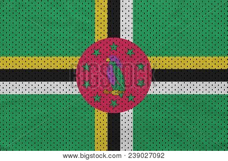 Dominica Flag Printed On A Polyester Nylon Sportswear Mesh Fabric With Some Folds