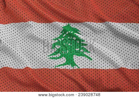 Lebanon Flag Printed On A Polyester Nylon Sportswear Mesh Fabric With Some Folds