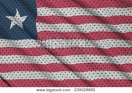 Liberia Flag Printed On A Polyester Nylon Sportswear Mesh Fabric With Some Folds