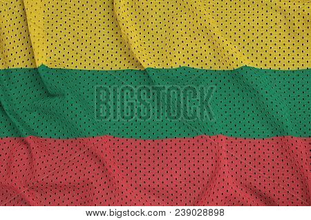 Lithuania Flag Printed On A Polyester Nylon Sportswear Mesh Fabric With Some Folds