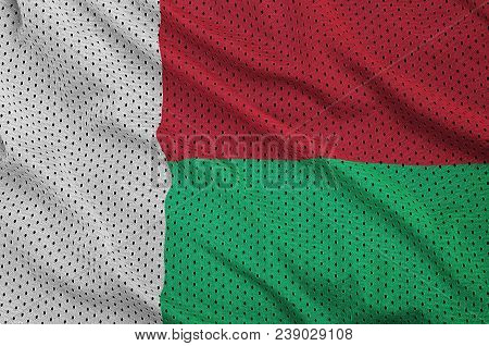 Madagascar Flag Printed On A Polyester Nylon Sportswear Mesh Fabric With Some Folds