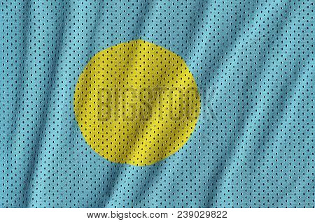 Palau Flag Printed On A Polyester Nylon Sportswear Mesh Fabric With Some Folds