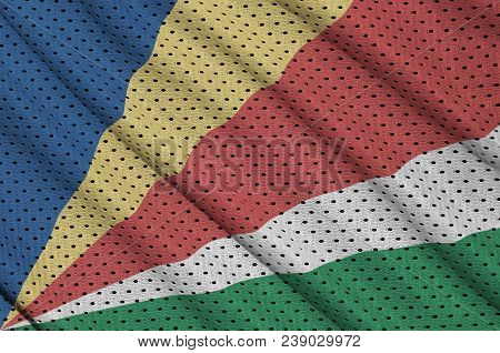 Seychelles Flag Printed On A Polyester Nylon Sportswear Mesh Fabric With Some Folds