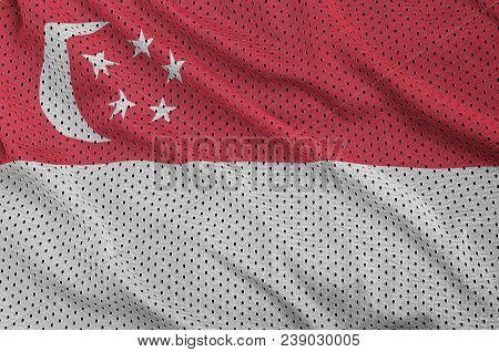 Singapore Flag Printed On A Polyester Nylon Sportswear Mesh Fabric With Some Folds