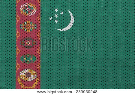 Turkmenistan Flag Printed On A Polyester Nylon Sportswear Mesh Fabric With Some Folds