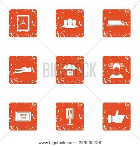 Encashment Icons Set. Grunge Set Of 9 Encashment Vector Icons For Web Isolated On White Background
