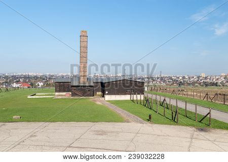 Lublin, Poland - April 14, 2018: Reconstructed Wooden Crematorium Of The Camp At Majdanek.