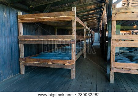 Lublin, Poland - April 14, 2018: Lublin, Poland - April 14, 2018: Interiors Of Prisoner Barracks Wit