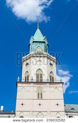 Lublin, Poland - April 14, 2018: Close-up For Trinitarian Tower In Lublin.