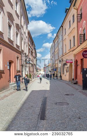 Lublin, Poland - April 14, 2018: Grodzka Street With Unidentified People In Old Town Of Lublin.