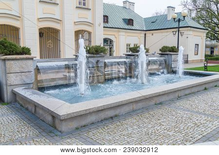 Siedlce, Poland - April 16, 2018: Fountains Next To Town Hall Of Siedlce City.