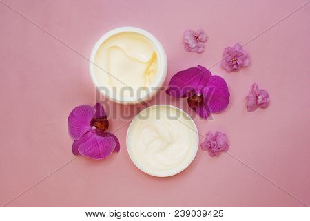Face Or Body Ceam Skin Care Beauty Cosmetics Pink Orchid Flowers Pink Background