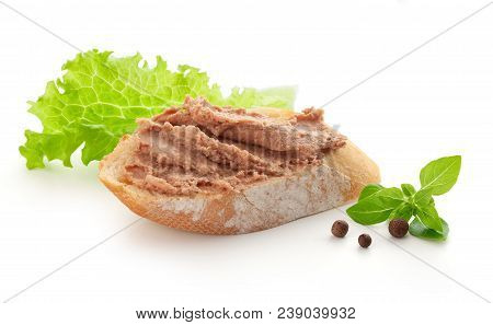 Sandwich With Meat Pate, Lettuce, Basil And Black Pepper