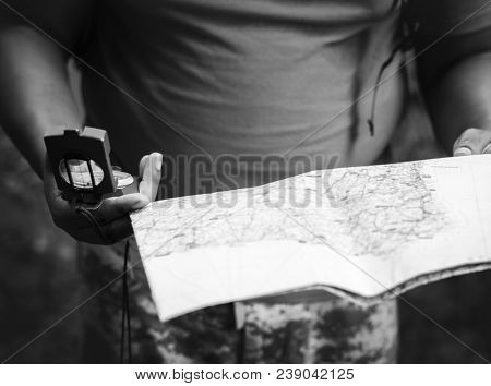 Checking on the map for directions