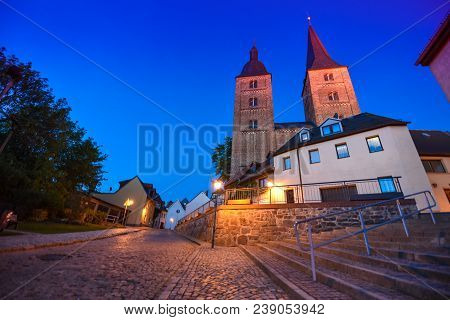 Altenburg Germany -may 2018: The Two Towers Called Rote Spitzen In Front Of The Blue Summer Sky Wide