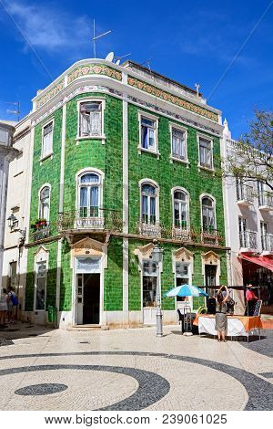 Lagos, Portugal - June 9, 2017 - Traditional Portuguese Building In The Praca Luis De Camoes, Lagos,