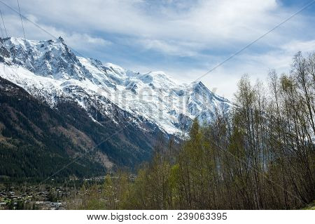 Panoramic View Of Chamonix And Alps, The Highest And Most Extensive Mountain Range System That Lies 