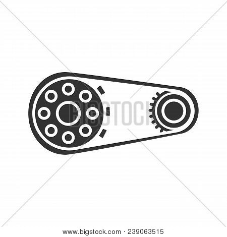 Sprocket Wheel With Chain Glyph Icon. Drive Belt On Pulley. Silhouette Symbol. Negative Space. Vecto