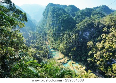 Beautiful natural pools in Semuc Champey, Lanquin, Guatemala, Central America