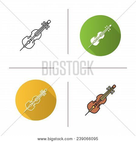 Cello Icon. Flat Design, Linear And Color Styles. Violoncello. Isolated Vector Illustrations