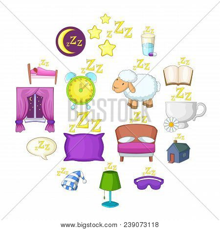 Sleep Symbols Icons Set. Cartoon Illustration Of 16 Sleep Symbols Vector Icons For Web